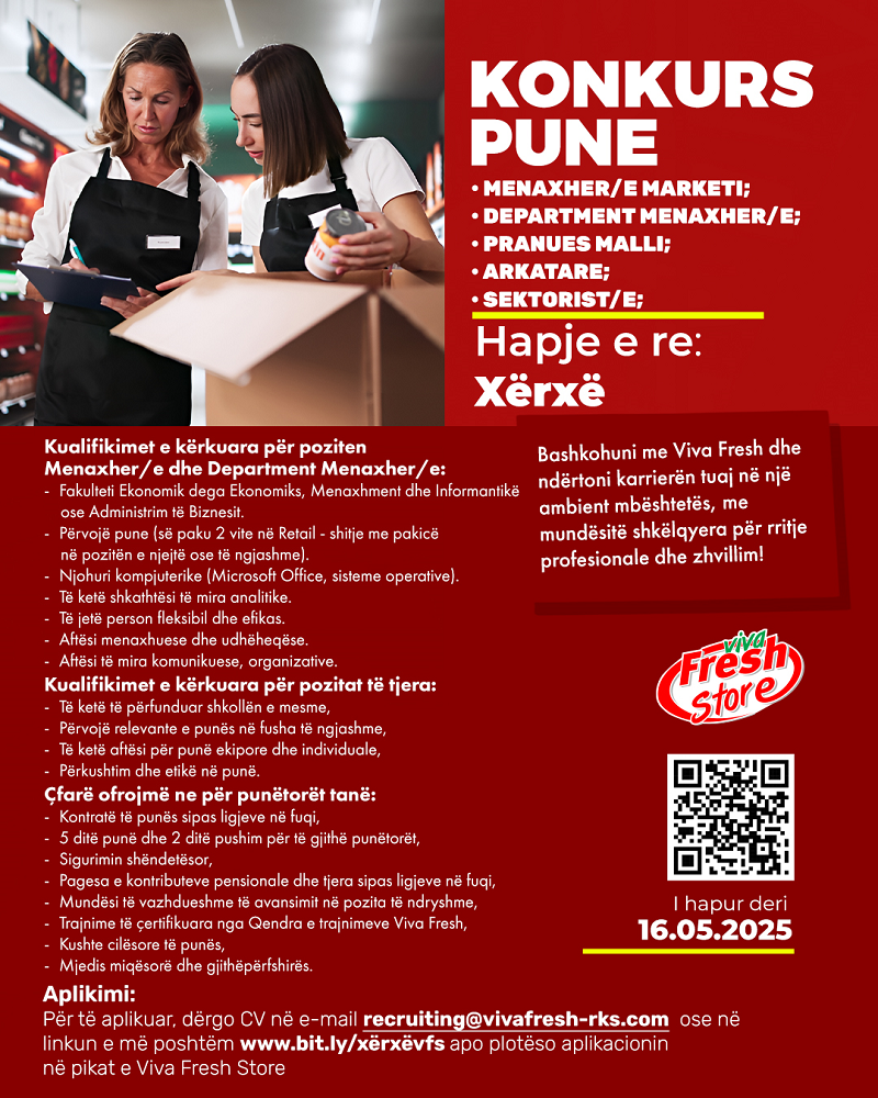 Menaxher/e Marketi, Department Menaxher/e, Pranues Malli, Arkatare, Sektorist/e